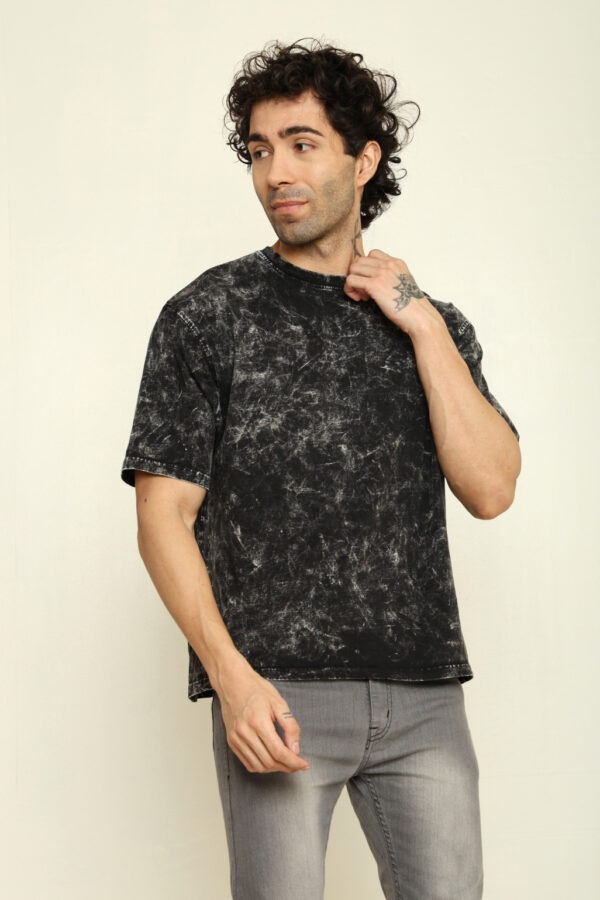 Absqura Men Acid Wash Solid Oversized Black T-Shirt