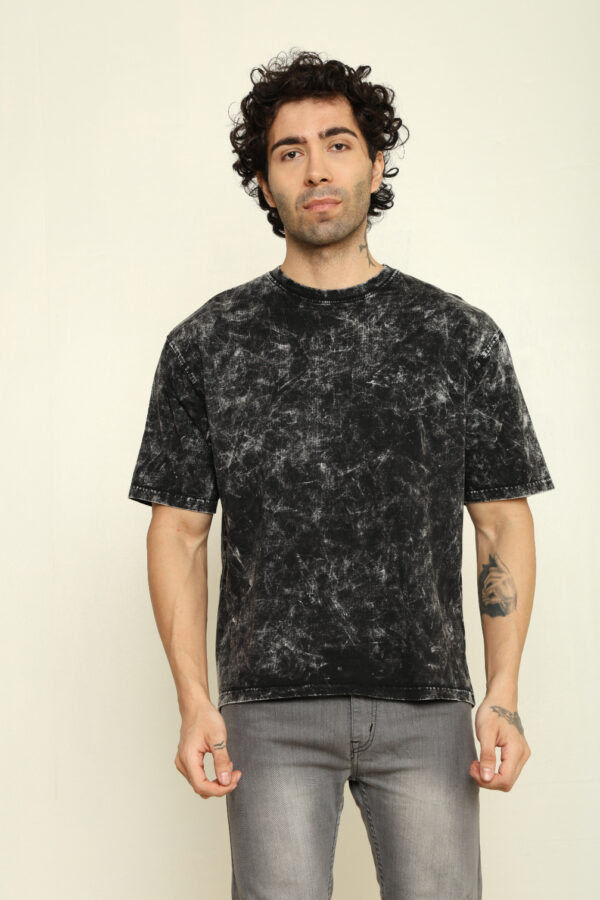 Absqura Men Acid Wash Solid Oversized Black T-Shirt