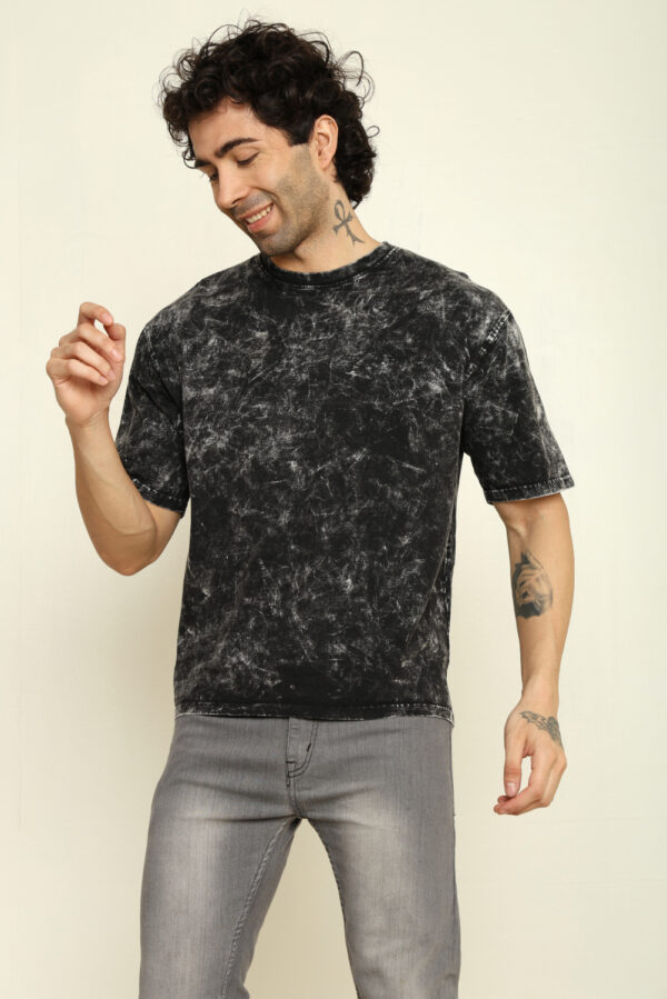 Absqura Men Acid Wash Solid Oversized Black T-Shirt