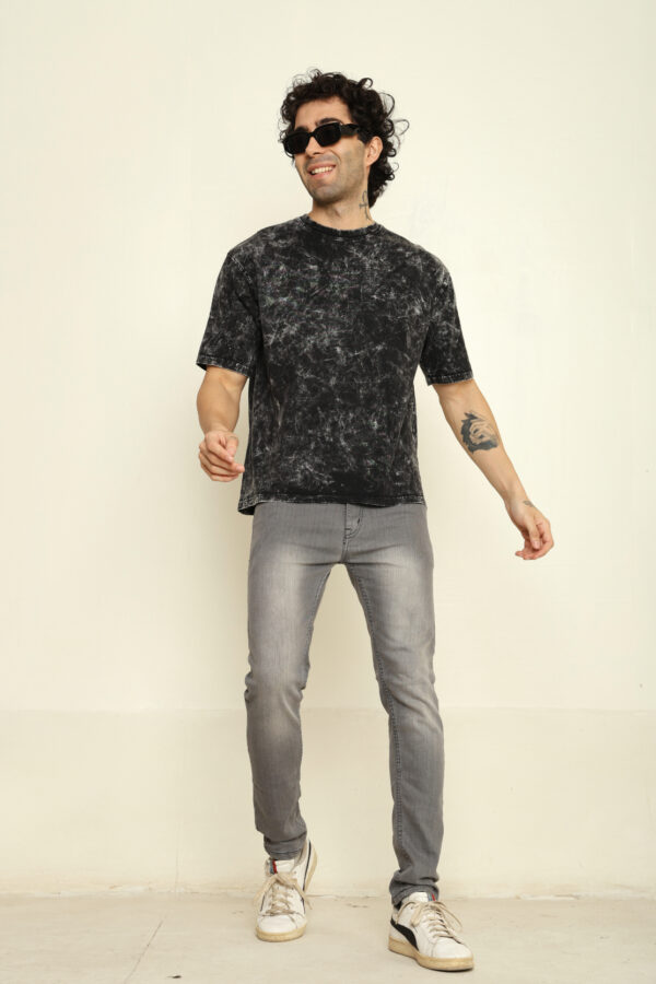 Absqura Men Acid Wash Solid Oversized Black T-Shirt