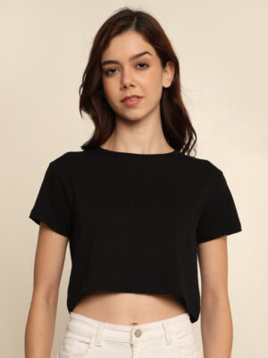Absqura Solid Women Black Crop Top