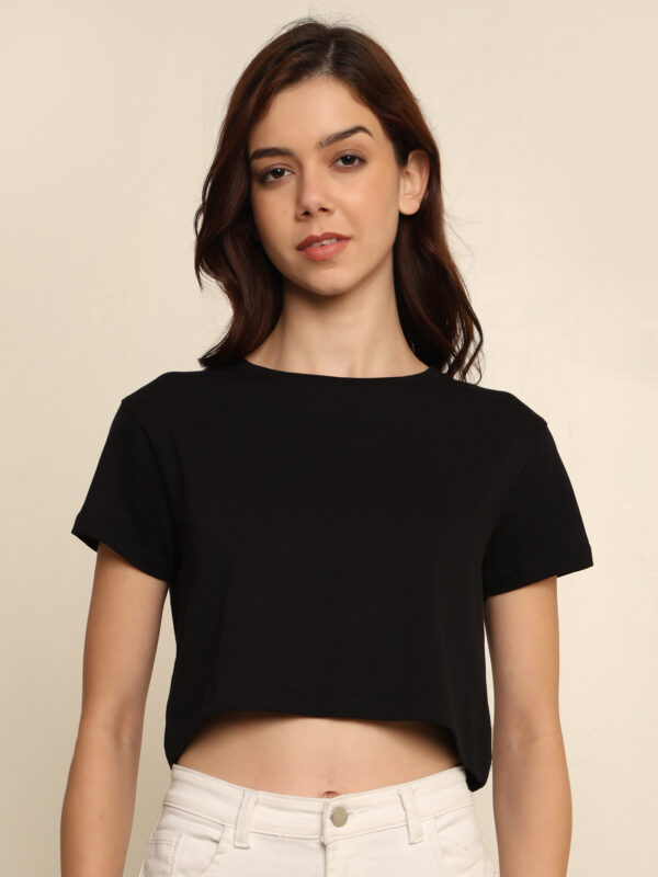 Absqura Solid Women Black Crop Top