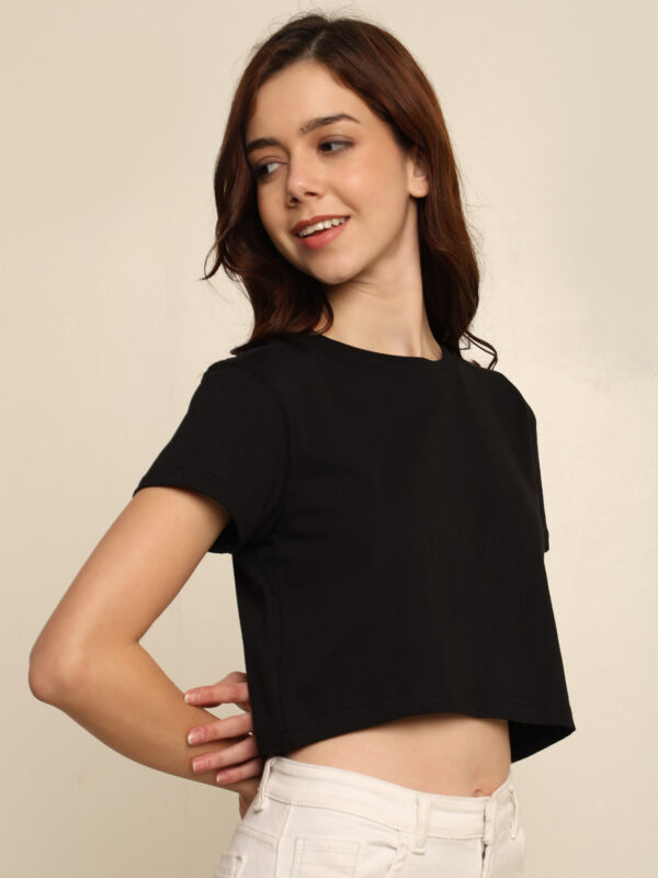 Absqura Solid Women Black Crop Top