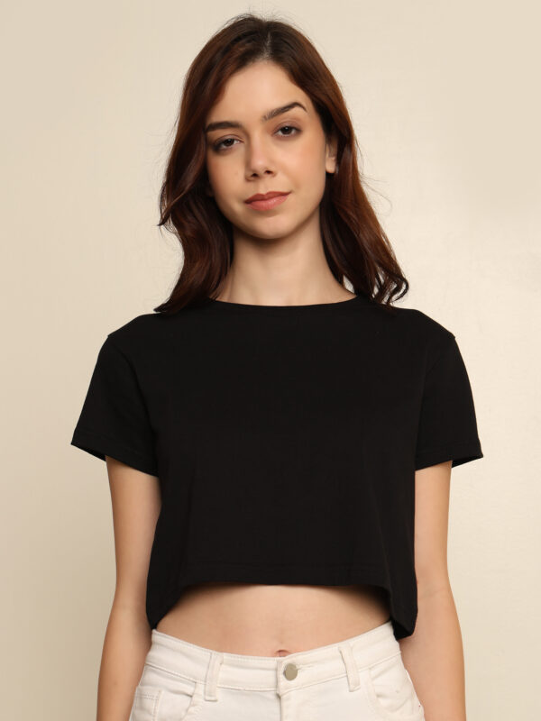 Absqura Solid Women Black Crop Top