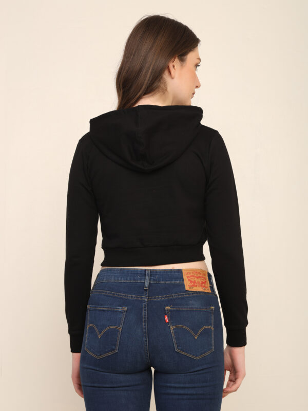 Absqura Solid Women Black Crop Hoodies