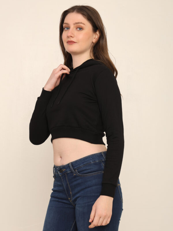 Absqura Solid Women Black Crop Hoodies