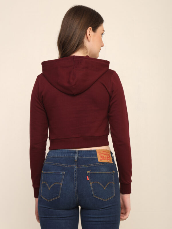 Absqura Solid Women Maroon Crop Hoodies