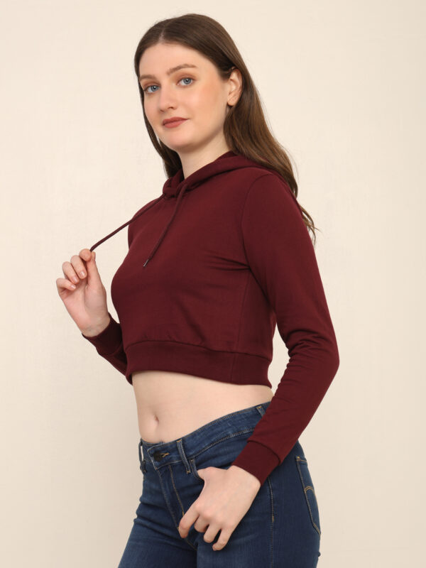 Absqura Solid Women Maroon Crop Hoodies