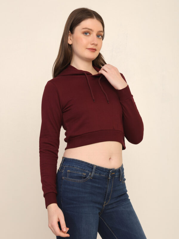 Absqura Solid Women Maroon Crop Hoodies
