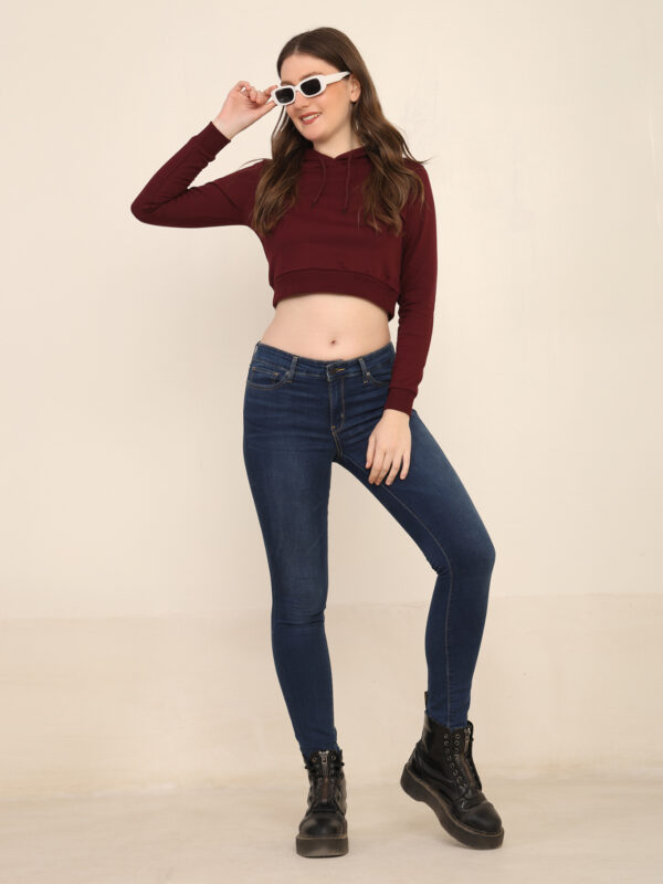 Absqura Solid Women Maroon Crop Hoodies