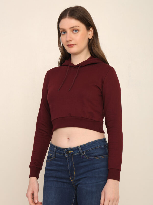 Absqura Solid Women Maroon Crop Hoodies