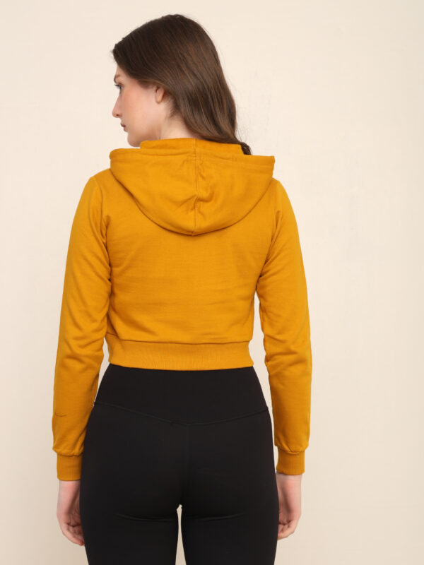 Absqura Solid Women Mustard Yellow Crop Hoodies