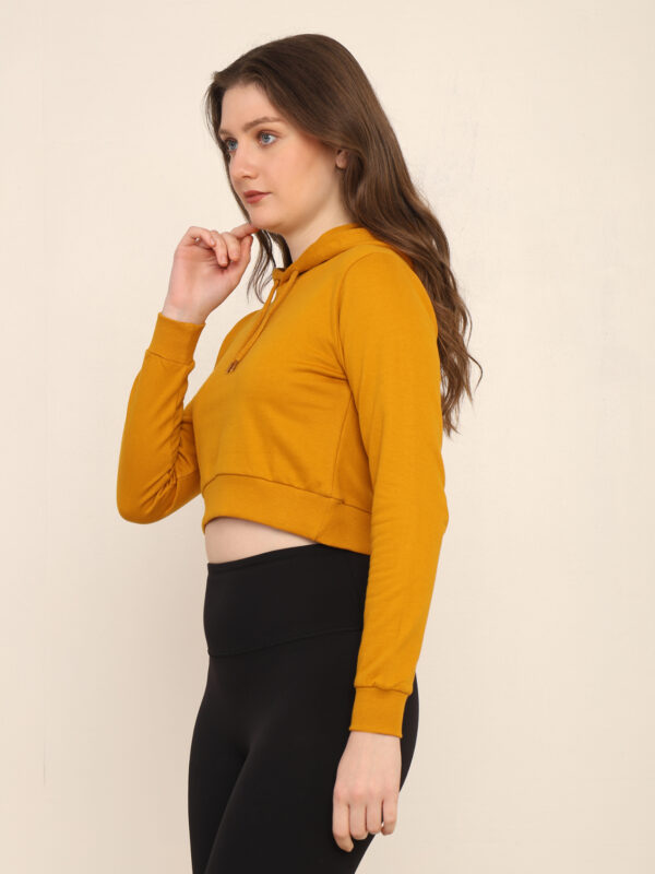 Absqura Solid Women Mustard Yellow Crop Hoodies