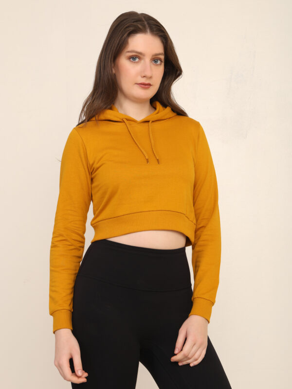 Absqura Solid Women Mustard Yellow Crop Hoodies