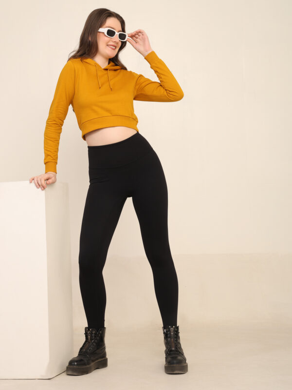 Absqura Solid Women Mustard Yellow Crop Hoodies