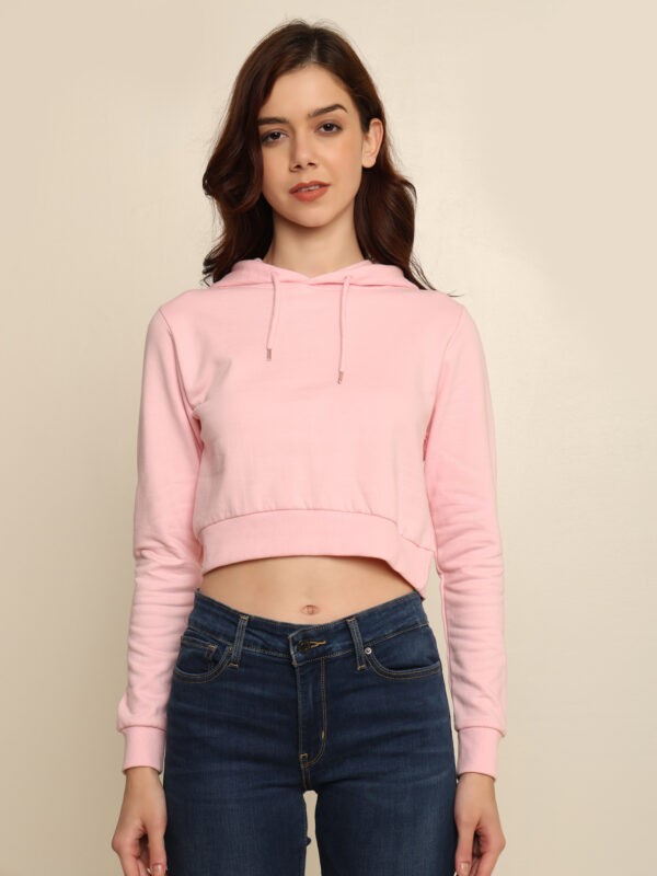 Absqura Solid Women Light Baby Pink Crop Hoodies