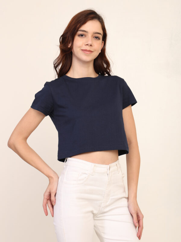 Absqura Solid Women Navy Blue Crop Top