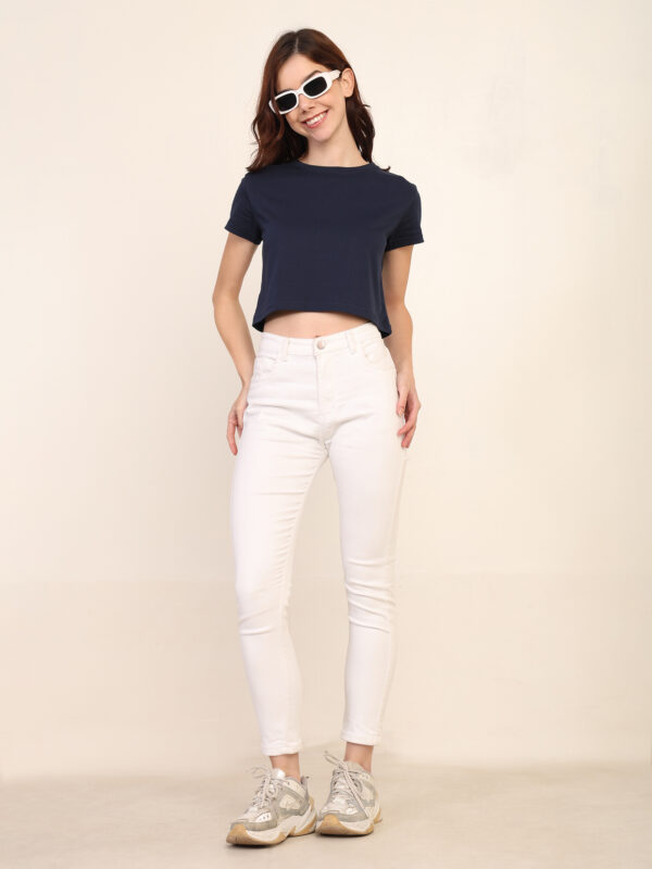 Absqura Solid Women Navy Blue Crop Top