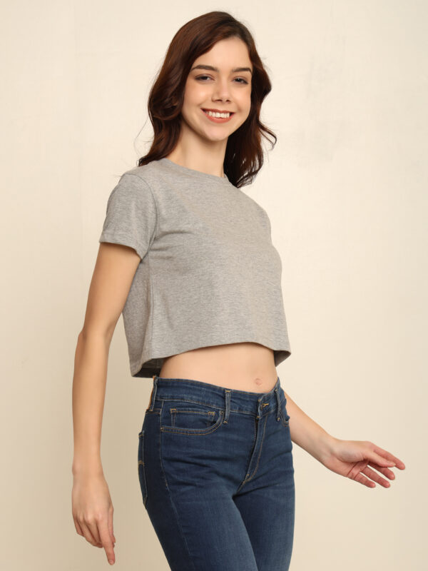 Absqura Solid Women Grey Melange Crop Top