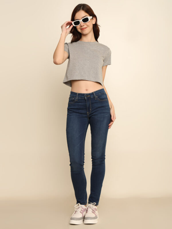 Absqura Solid Women Grey Melange Crop Top