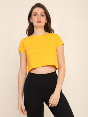 Absqura Solid Women Golden Yellow Crop Top