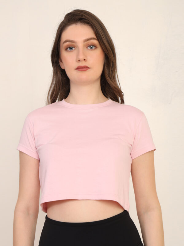 Absqura Solid Women Light Baby Pink Crop Top