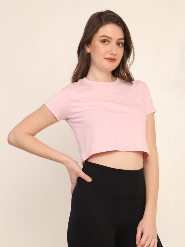 Absqura Solid Women Light Baby Pink Crop Top