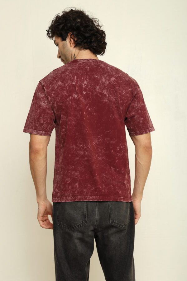 Absqura Men Acid Wash Solid Oversized Maroon T-Shirt