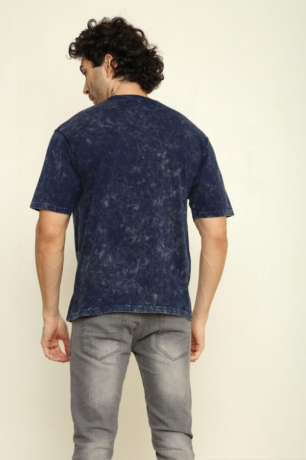 Absqura Men Acid Wash Solid Oversized Navy Blue T-Shirt