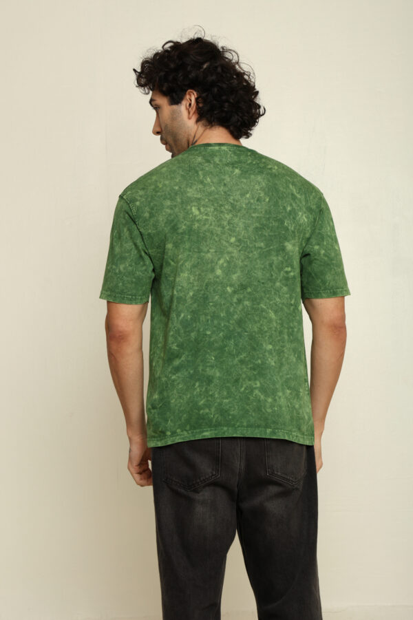 Absqura Men Acid Wash Solid Oversized Bottle Green T-Shirt