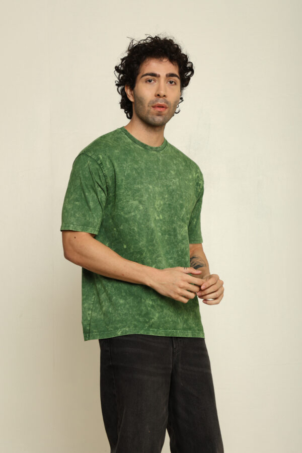 Absqura Men Acid Wash Solid Oversized Bottle Green T-Shirt