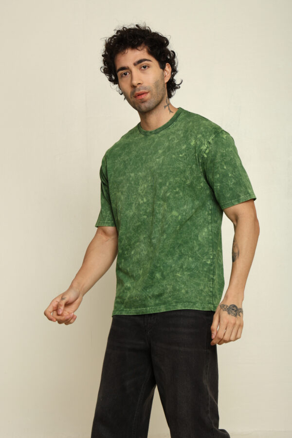 Absqura Men Acid Wash Solid Oversized Bottle Green T-Shirt