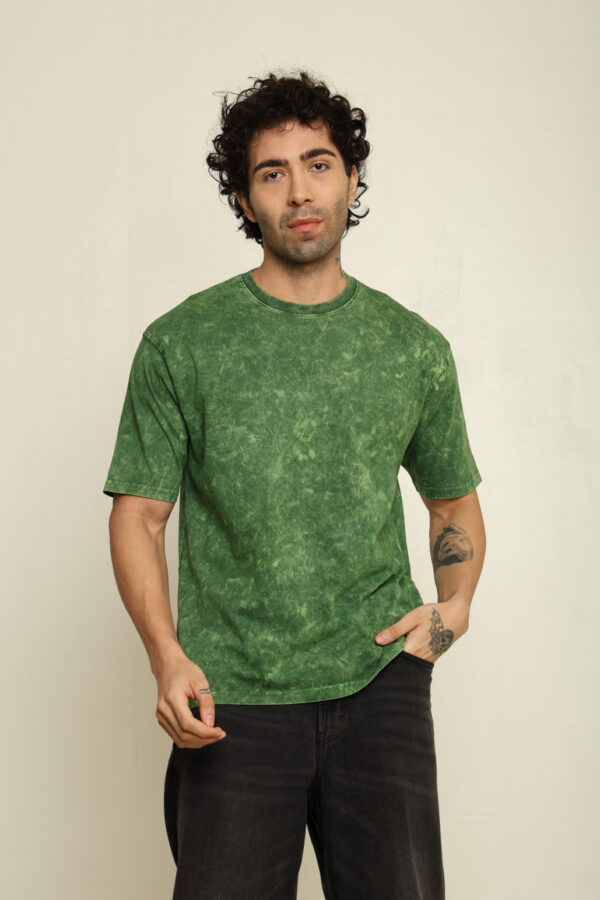 Absqura Men Acid Wash Solid Oversized Bottle Green T-Shirt