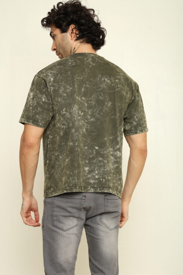 Absqura Acid Wash Solid Oversized Olive Green T-Shirt
