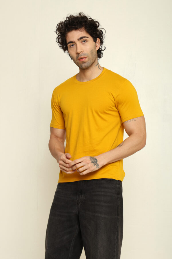 Absqura Solid Men Mustard Yellow T-Shirt