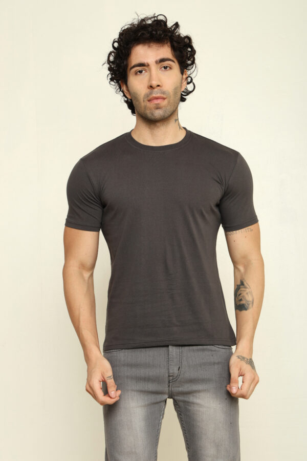 Absqura Solid Men Charcoal Melange T-Shirt