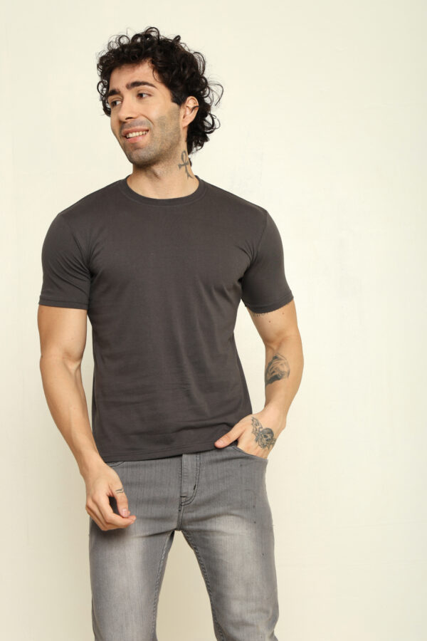 Absqura Solid Men Charcoal Melange T-Shirt