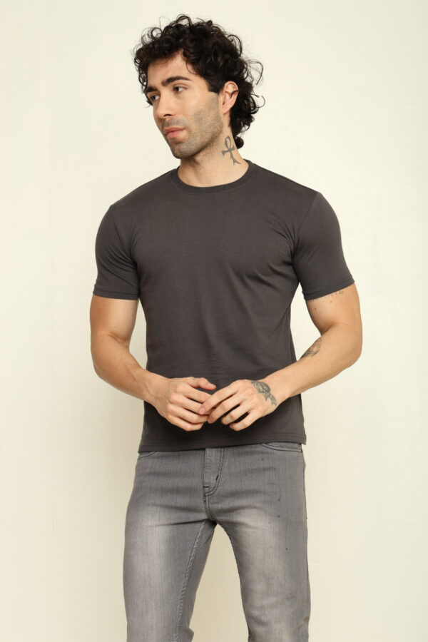 Absqura Solid Men Charcoal Melange T-Shirt