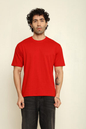 Absqura Solid Oversized Red T-Shirt