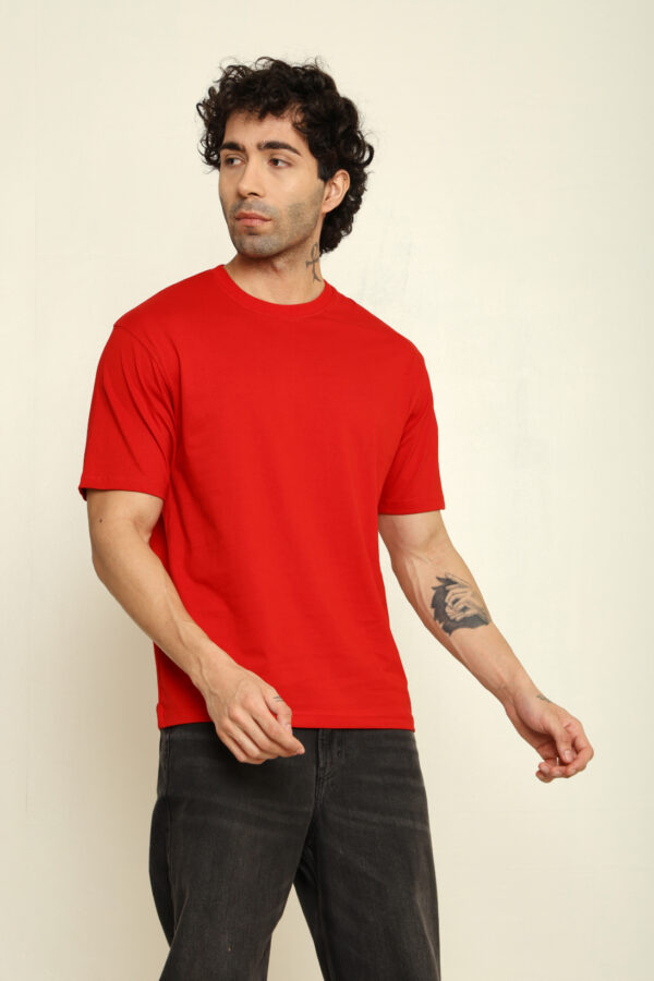 Absqura Solid Oversized Red T-Shirt