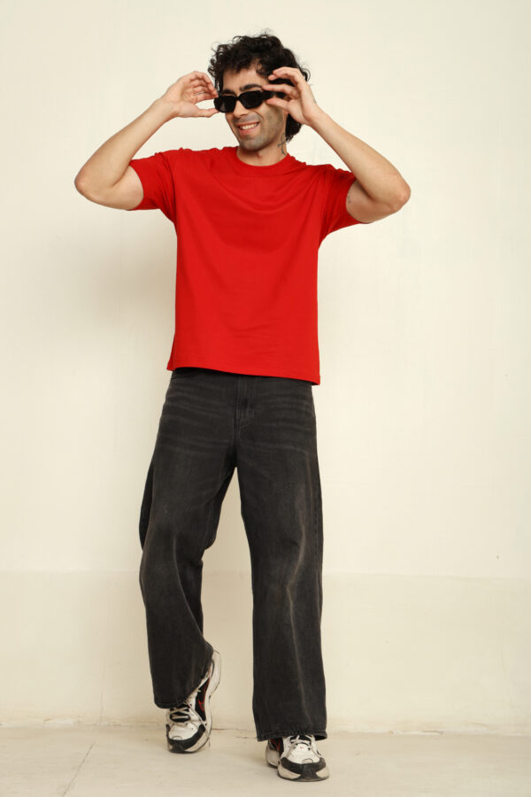Absqura Solid Oversized Red T-Shirt