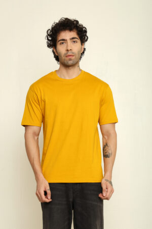 Absqura Solid Oversized Mustard Yellow T-Shirt
