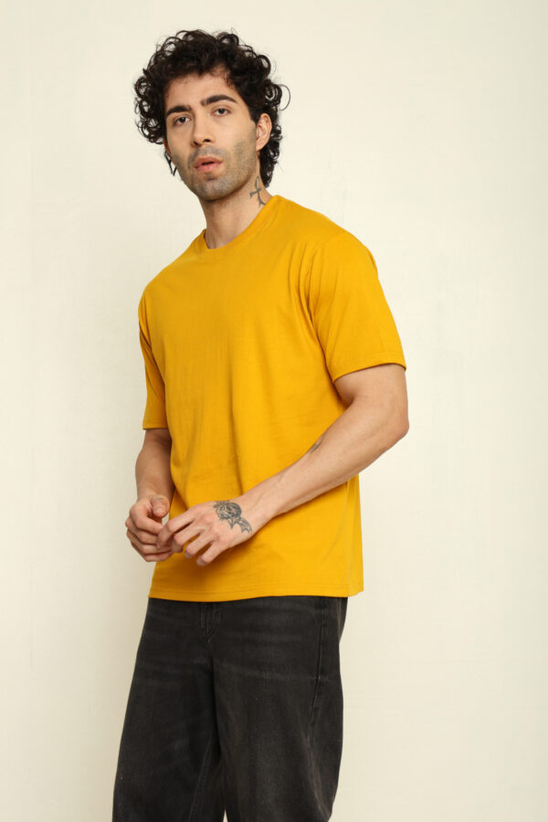 Absqura Solid Oversized Mustard Yellow T-Shirt