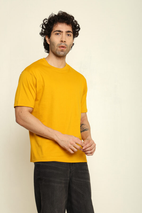 Absqura Solid Oversized Mustard Yellow T-Shirt