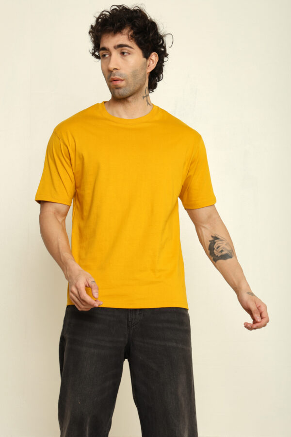 Absqura Solid Oversized Mustard Yellow T-Shirt
