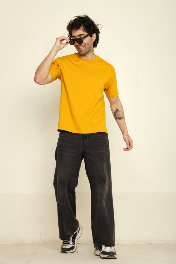 Absqura Solid Oversized Mustard Yellow T-Shirt