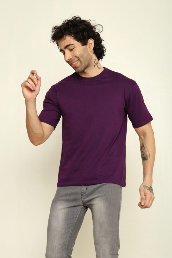 Absqura Solid Oversized Purple T-Shirt