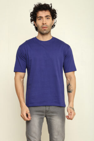 Absqura Solid Oversized Royal Blue T-Shirt
