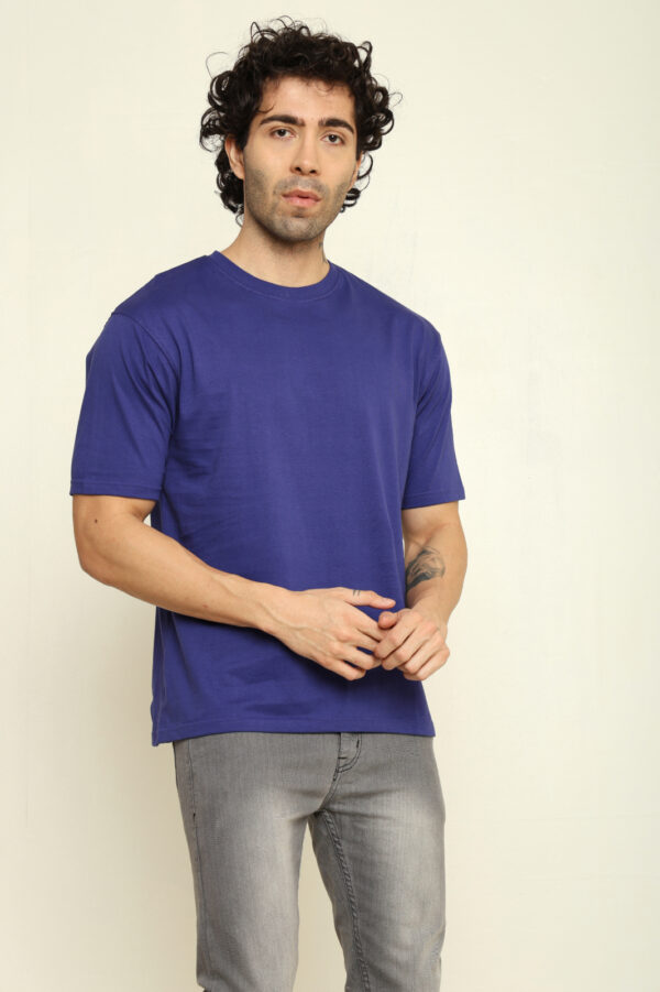 Absqura Solid Oversized Royal Blue T-Shirt