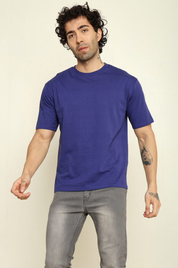 Absqura Solid Oversized Royal Blue T-Shirt